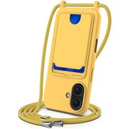 Mobigear Lanyard Card iPhone 16 Silicone Case with lanyard and Card Holder - Yellow