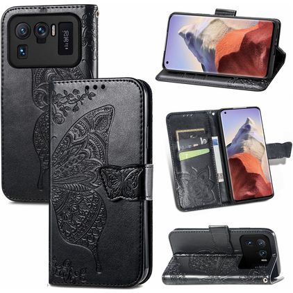 Mobigear Butterfly Xiaomi Mi 11 Ultra Pungetui med Seddelrum - Sort