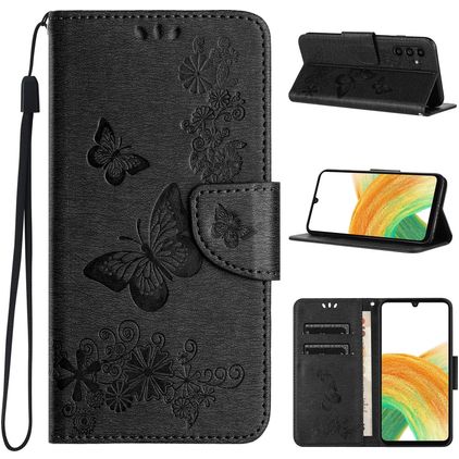 Mobigear Butterfly Samsung Galaxy A35 Lompakkokotelo + Setelitasku - Musta