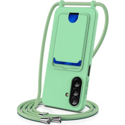 Mobigear Lanyard Card Samsung Galaxy A57 Silicone Case with lanyard and Card Holder - Green