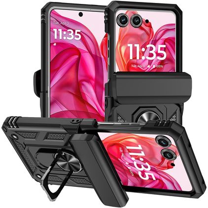 Mobigear Armor Ring Motorola Razr 50 Plástico rígido Capa traseira Antichoque com anel - Preto