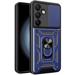 Mobigear Armor Ring Cam Slide Samsung Galaxy S24 FE Plástico rígido Capa traseira Antichoque com anel e tampa deslizante para câmara - Azul