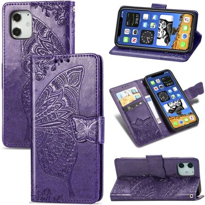 Mobigear Butterfly iPhone 12 Pro Pungetui med Seddelrum - Lilla