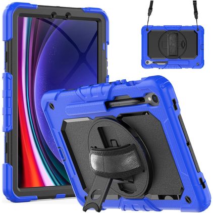Mobigear SureGrip Xtreme Samsung Galaxy Tab S9 FE Plastica rigida / Silicone Back cover + Portapenna + Tracolla + Supporto - Blu scuro
