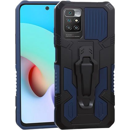 Mobigear Armor Stand Xiaomi Redmi 10 4G Hårdt Bagsidecover Stødsikkert med Stander - Blå