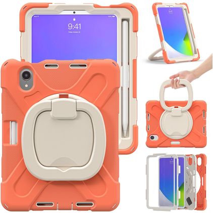 Mobigear RingGuard iPad Mini 7 (2024) Etui Tworzywo sztuczne / Silikon Etui plecki + Uchwyt na rysik + Pasek na ramię + Podstawka - Pomarańczowy