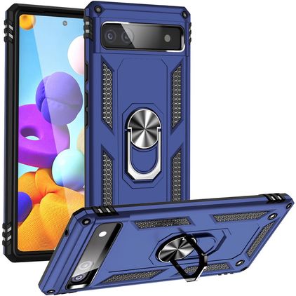 Mobigear Armor Ring Google Pixel 6a Funda Plástico rígido Carcasa Antigolpes con anillo - Azul