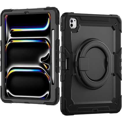 Mobilize Rotating Defender iPad Pro 13 tum (2024) Fodral Hårdplast / Silikon Skal + Axelrem + Ställ - Svart