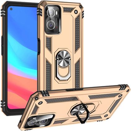 Mobigear Armor Ring OPPO A76 Plástico rígido Capa traseira Antichoque com anel - Dourado
