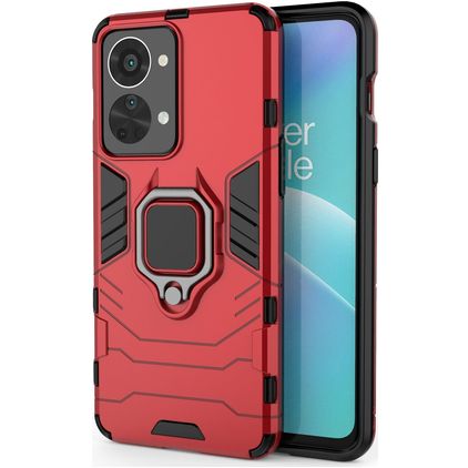 Mobigear Armor Ring OnePlus Nord 2T 5G Hard Case Back cover Shockproof with Ring Holder - Red
