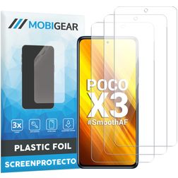 Mobigear POCO X3 Película de ecrã em plástico - Compatível com capas (Pack de 3)