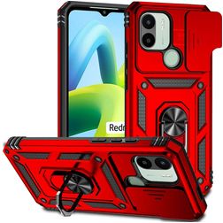 Mobigear Armor Ring Cam Slide Xiaomi Redmi A1 4G Fodral Hårdplast Skal Stötsäkert med ringhållare och skjutbart kameraskydd - Röd