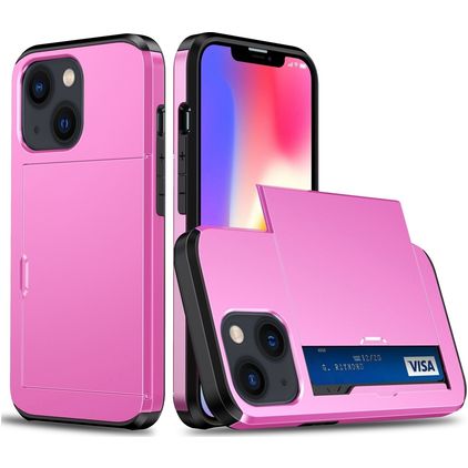 Mobigear Card iPhone 15 Plus Fodral Hårdplast Skal Stötsäkert med korthållare - Rosa