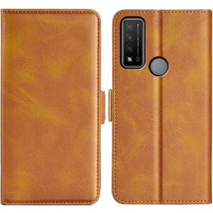 Mobigear Slim Magnet TCL 20 R 5G Lompakkokotelo + Setelitasku - Konjakki
