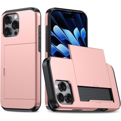 Mobigear Card iPhone 16 Pro Max Hard Case Back cover Shockproof with Card Holder - Rose Gold