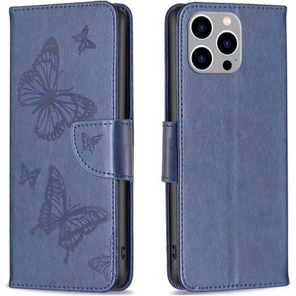 Mobigear Butterfly iPhone 15 Pro Max Plånboksfodral med sedelfack - Blå