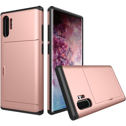 Mobigear Card Samsung Galaxy Note 10 Plus Fodral Hårdplast Skal Stötsäkert med korthållare - Roséguld