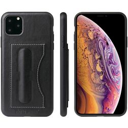 Fierre Shann Card Pocket iPhone 11 Pro Bagsidecover med kortholder og Stander - Sort
