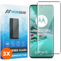 Mobigear Premium Motorola Edge 40 Neo Cristal templado Protector de pantalla - Compatible con fundas - Negro (pack de 3)