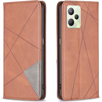 Mobigear Rhombus Slim Realme C35 Funda tipo libro - Marrón