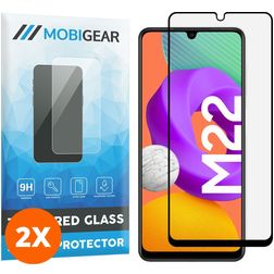 Mobigear Premium Samsung Galaxy M22 Vidro temperado Película de ecrã - Compatível com capas - Preto (Pack de 2)