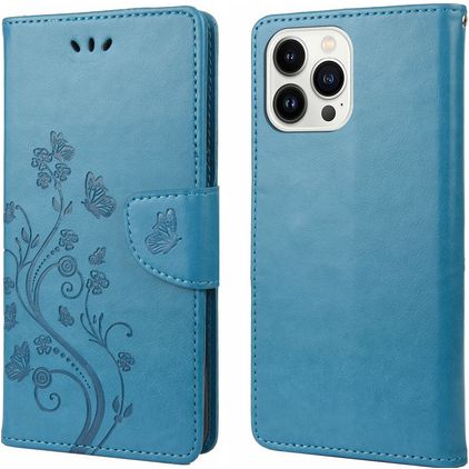 Mobigear Flowers iPhone 14 Pro Max Funda tipo libro Cartera - Azul