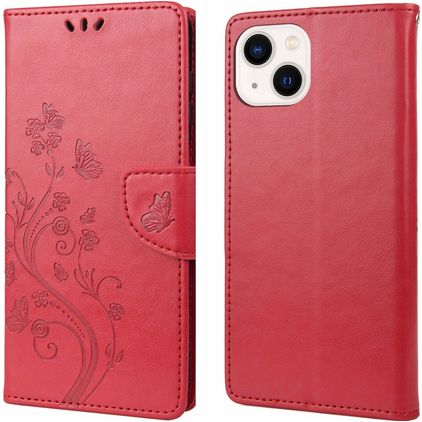 Mobigear Flowers iPhone 14 Funda tipo libro Cartera - Rojo