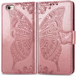 Mobigear Butterfly iPhone 16e Funda tipo libro Cartera - Oro rosa