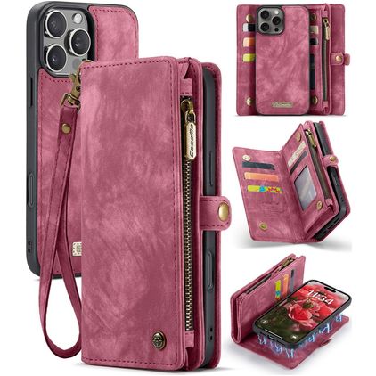 CaseMe 008 iPhone 16 Pro Cover Aftageligt 2-i-1-pungetui med Seddelrum - Rød