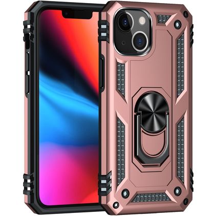 Mobigear Armor Ring iPhone 13 Mini Plástico rígido Capa traseira Antichoque com anel - Rosa dourado