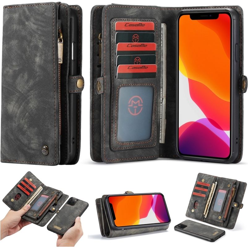 CaseMe 008 iPhone 11 Pro Max Cover Aftageligt 2-i-1-pungetui med Seddelrum - Sort