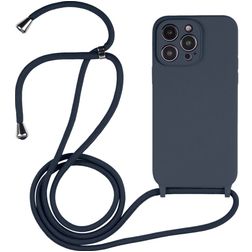 Mobigear Lanyard iPhone 14 Pro Max Silikon Kryt se šňůrkou - Tmavě modrá
