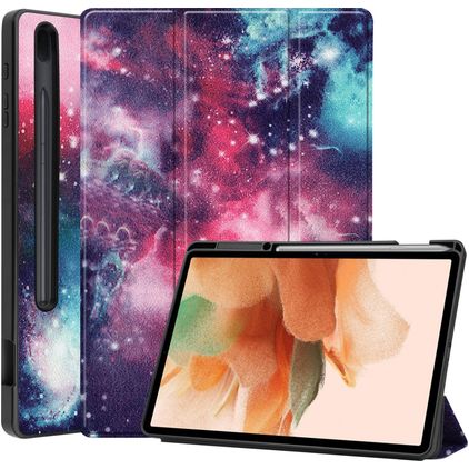 Mobigear Tri-Fold Gel Samsung Galaxy Tab S7 FE TPU / Skóra ekologiczna Etui z klapką + Uchwyt na rysik - Milky Way