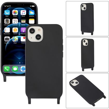 Mobigear Lanyard iPhone 14 Silicone Case with lanyard - Black