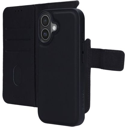 Mobiparts iPhone 17 Funda Piel auténtica Funda tipo libro 2 en 1 con carcasa extraíble Cartera - Negro