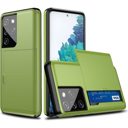 Mobigear Card Samsung Galaxy S21 Ultra Plástico rígido Capa traseira Antichoque com porta-cartões - Verde
