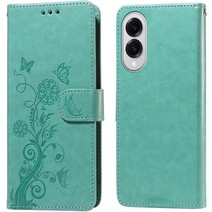 Mobigear Flowers Samsung Galaxy S25 Edge Pungetui med Seddelrum - Grøn
