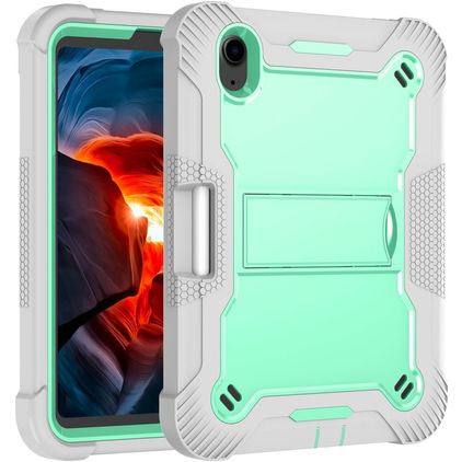 Mobigear ShieldStand iPad Mini 6 (2021) Plastica rigida / Silicone Back cover + Portapenna + Supporto - Grigio / Turchese
