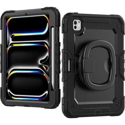 Mobilize Rotating Defender iPad Pro 11 polegadas (2024) Capa Plástico rígido / Silicone Capa traseira + Alça de ombro + Suporte - Preto