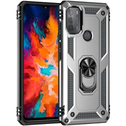 Mobigear Armor Ring Motorola Moto G50 Hard Case Back cover Shockproof with Ring Holder - Silver