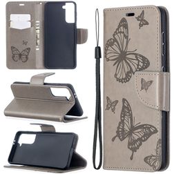 Mobigear Butterfly Samsung Galaxy S21 Pungetui med Seddelrum - Grå