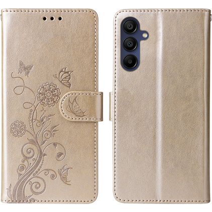 Mobigear Flowers Samsung Galaxy A17 Wallet case - Gold