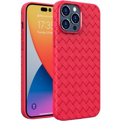 Mobigear Woven iPhone 14 Pro Fleksibel TPU Bagsidecover - Rød