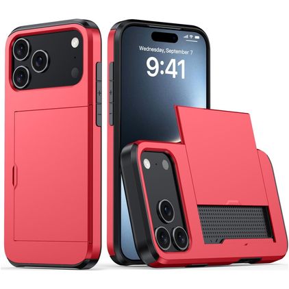 Mobigear Card iPhone 18 Pro Max Fodral Hårdplast Skal Stötsäkert med korthållare - Röd