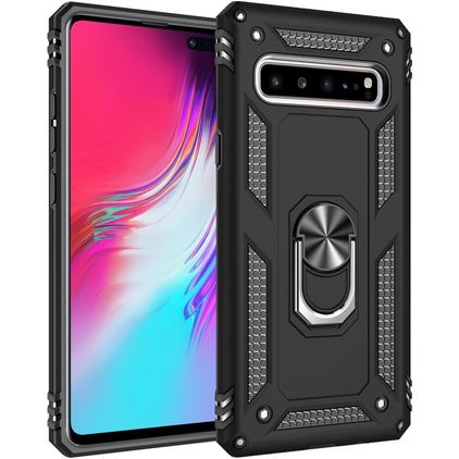 Mobigear Armor Ring Samsung Galaxy S10 5G Tvrdý plast Zadní kryt odolný proti nárazům s prstýnkem - Černá