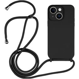 Mobigear Lanyard iPhone 14 Plus Silicona Funda con cuerda - Negro