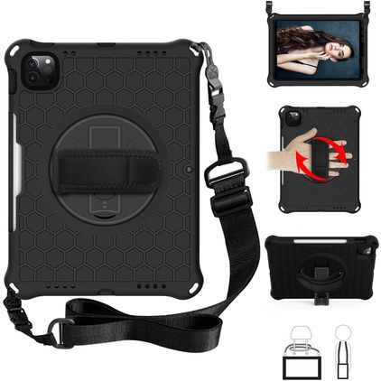 Mobigear SureGrip Hexa iPad Pro 11 Inch (2020) Case Plastic / Silicone Back cover + Stylus Holder + Shoulder Strap + Stand - Black
