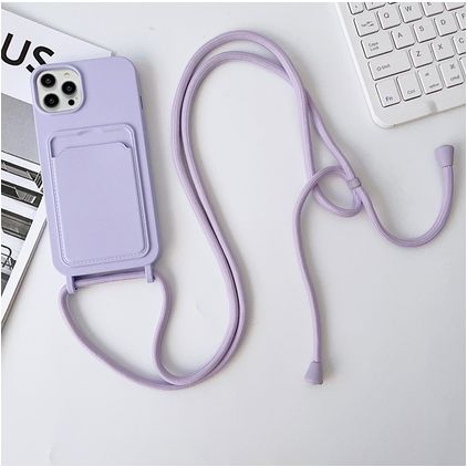 Mobigear Lanyard Card iPhone 15 Pro Silicone Capa com cordão e porta-cartões - Roxo