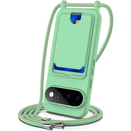 Mobigear Lanyard Card Google Pixel 11 Pro Silicona Funda con cuerda y tarjetero - Verde