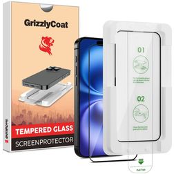 GrizzlyCoat AlignPro iPhone 16 Plus Tempered Glass Screen Protector - Case Friendly + Installation Frame - Black